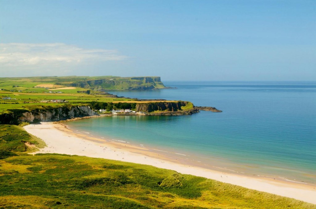 UK, Northern Ireland, White Rocks Bay and beach, along the